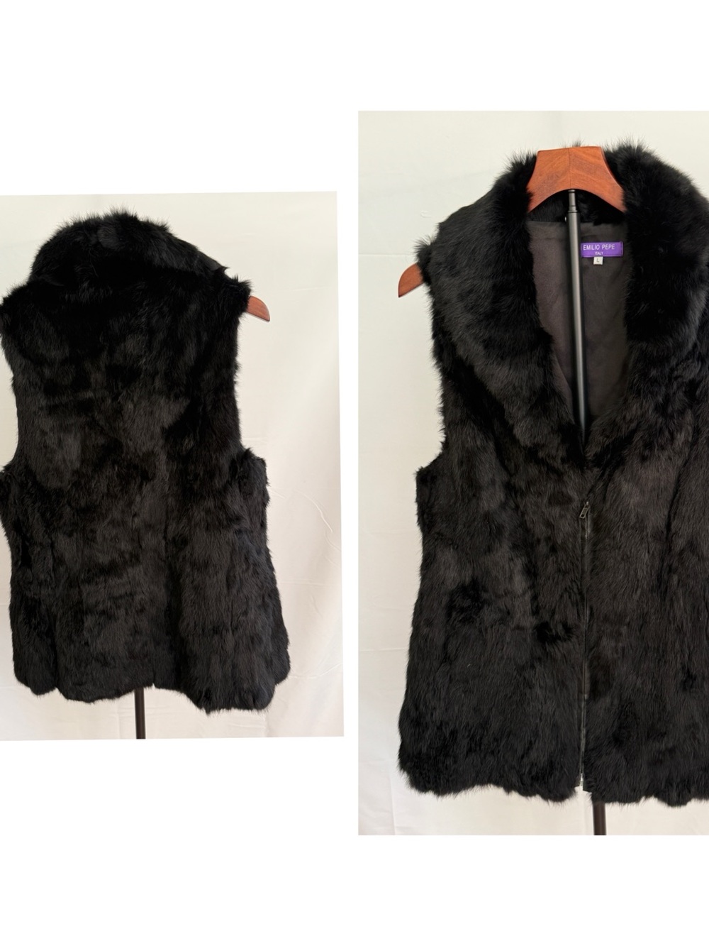 Sleeveless Fur Zip Vest in Black - Emilio Pepe